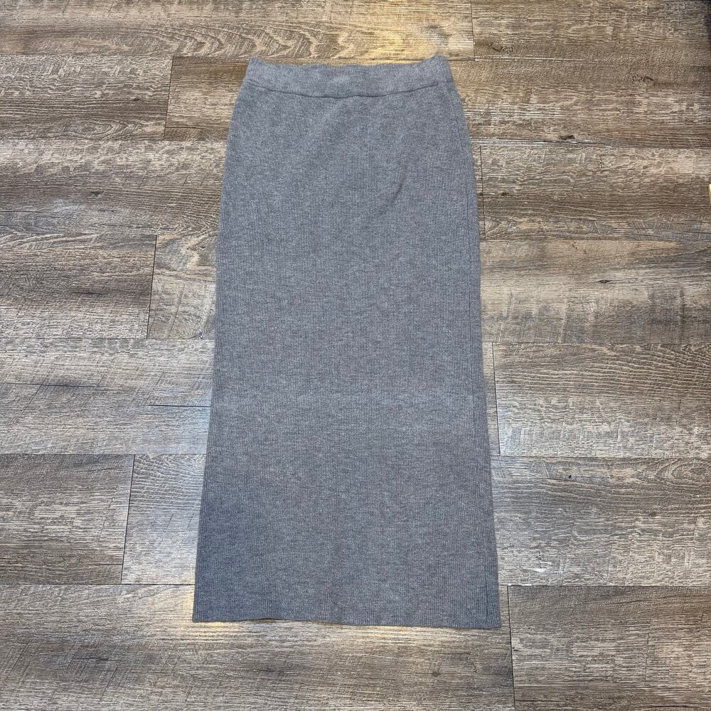 LUA Womens Ribbed Knit Midi Maxi Skirt Grey Elastic Waist One Size OS / TU